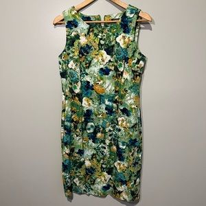 Bright lime floral printed sheath dress.